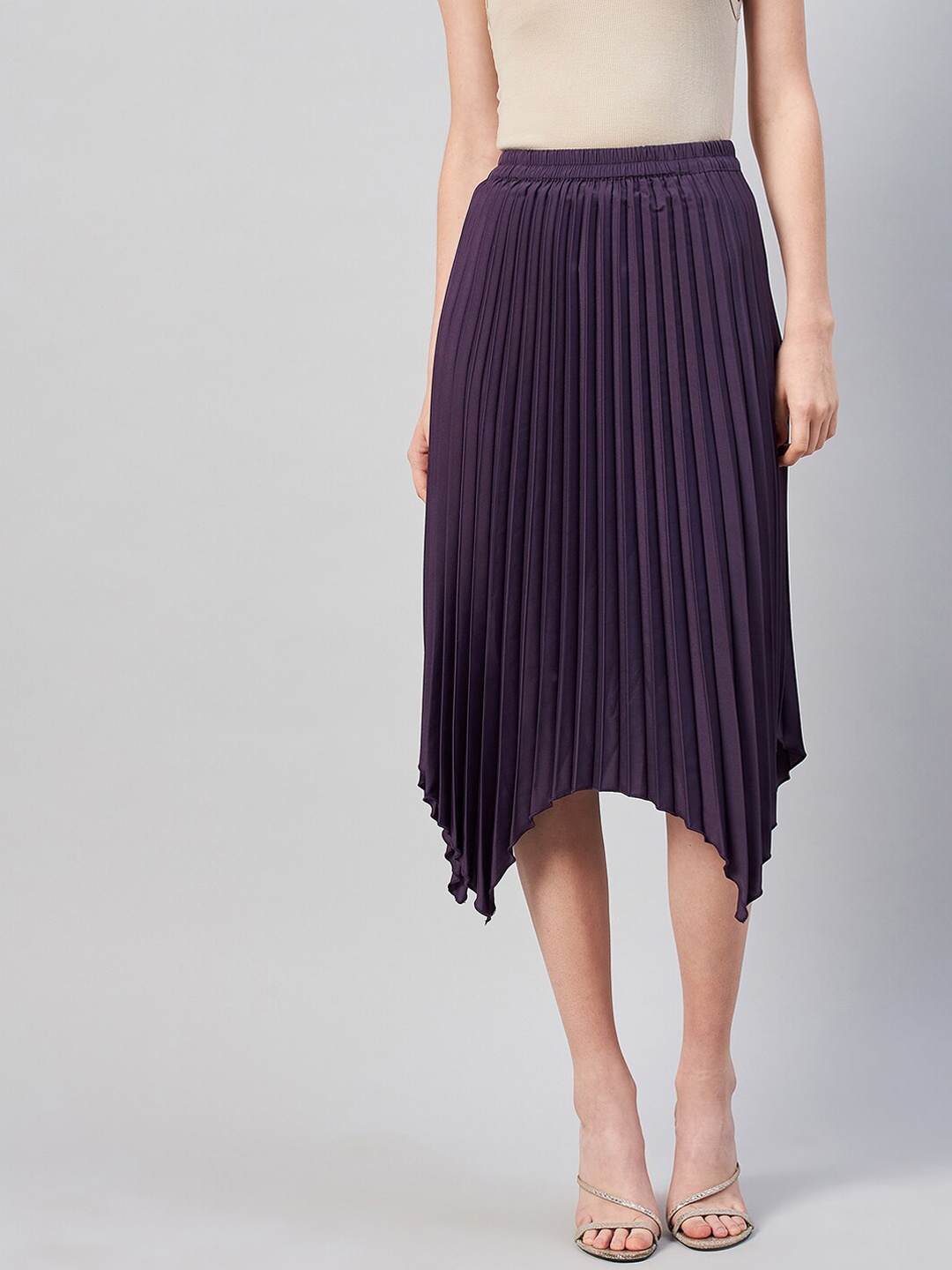 

RARE Women Purple Solid Accordion Pleats A-Line Skirts