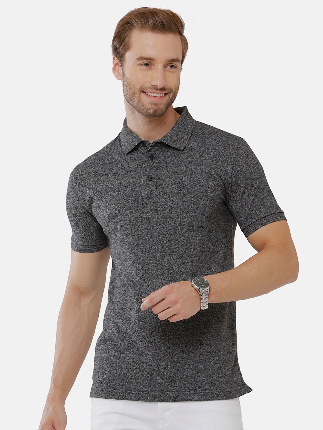 

Classic Polo Men Grey Polo Collar Slim Fit Cotton T-shirt