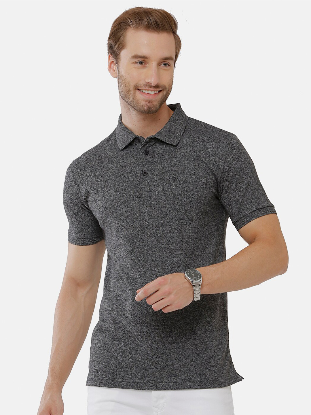 

Classic Polo Men Grey Polo Collar Slim Fit Cotton T-shirt
