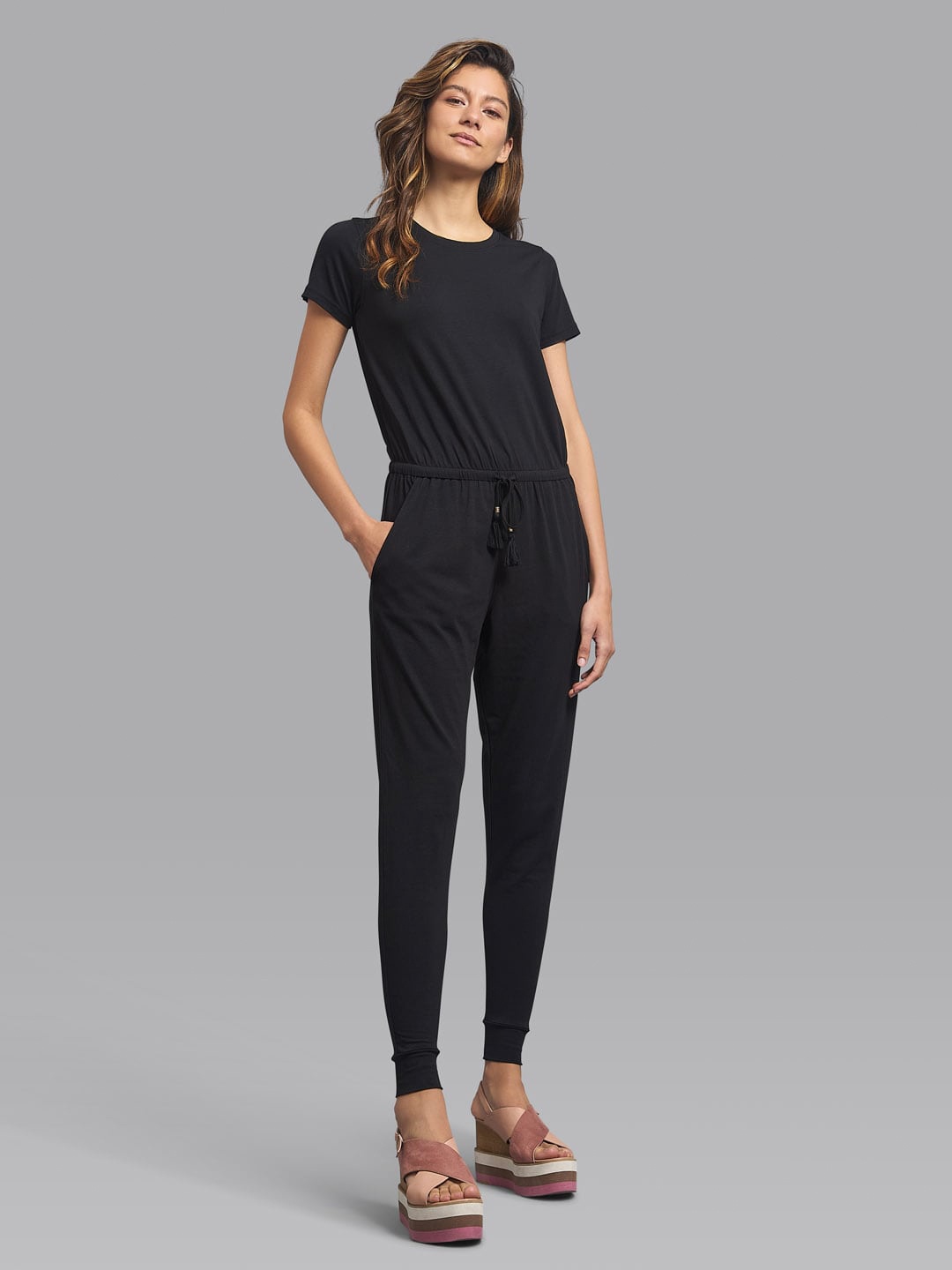 

Beverly Hills Polo Club Black Solid Cotton Basic Jumpsuit