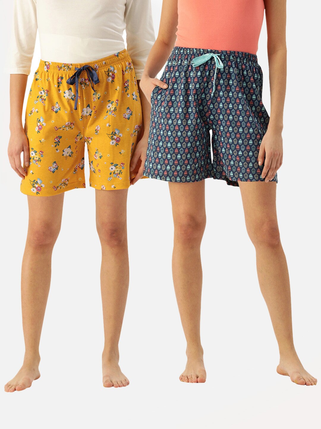 

Kryptic Women Mustard & Navy Blue Pure Cotton Lounge Shorts Pack Of 2