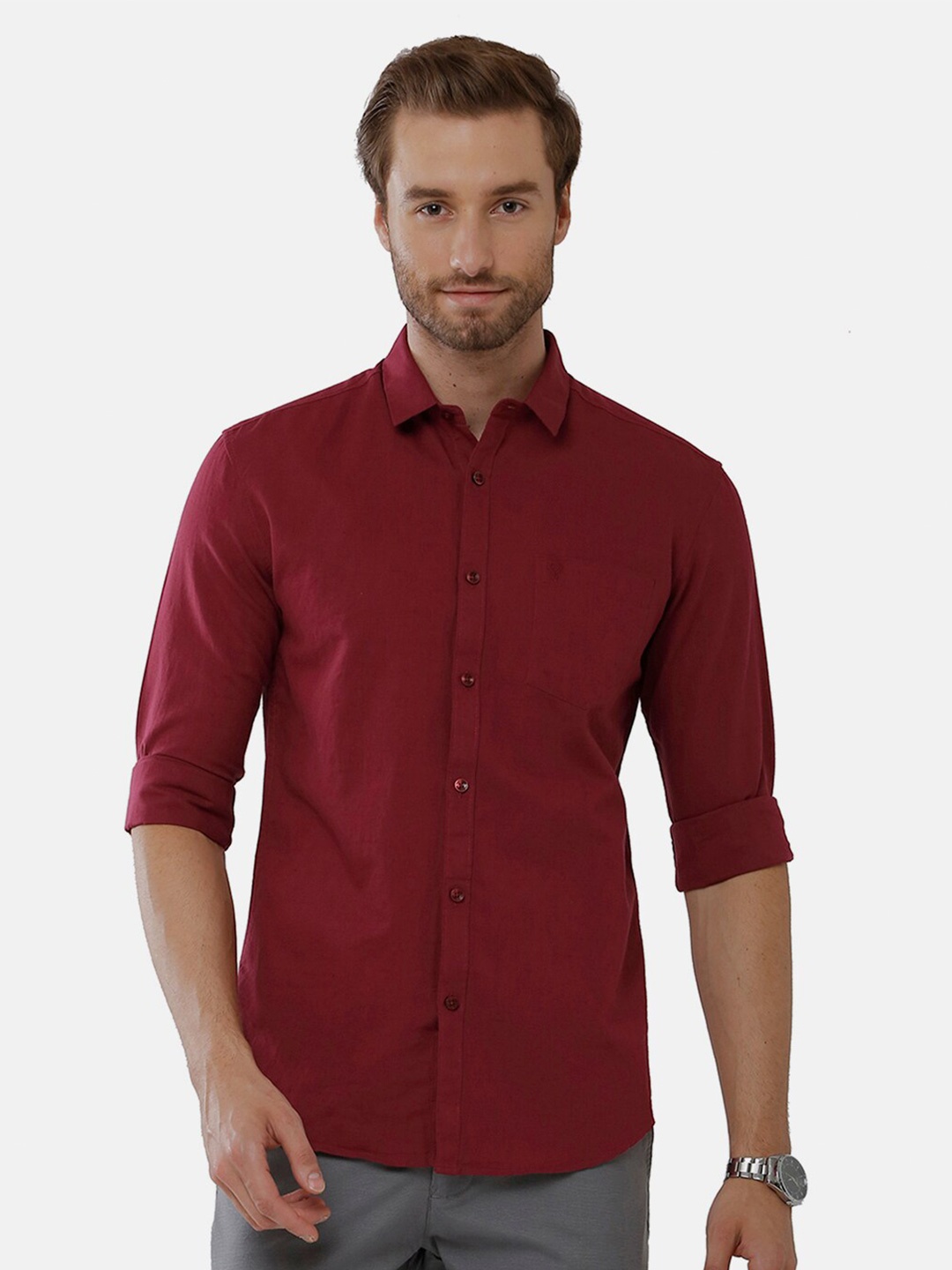 

Classic Polo Men Maroon Solid Classic Casual Shirt