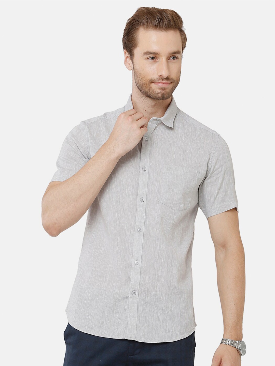

Classic Polo Men Grey Classic Slim Fit Cotton Casual Shirt