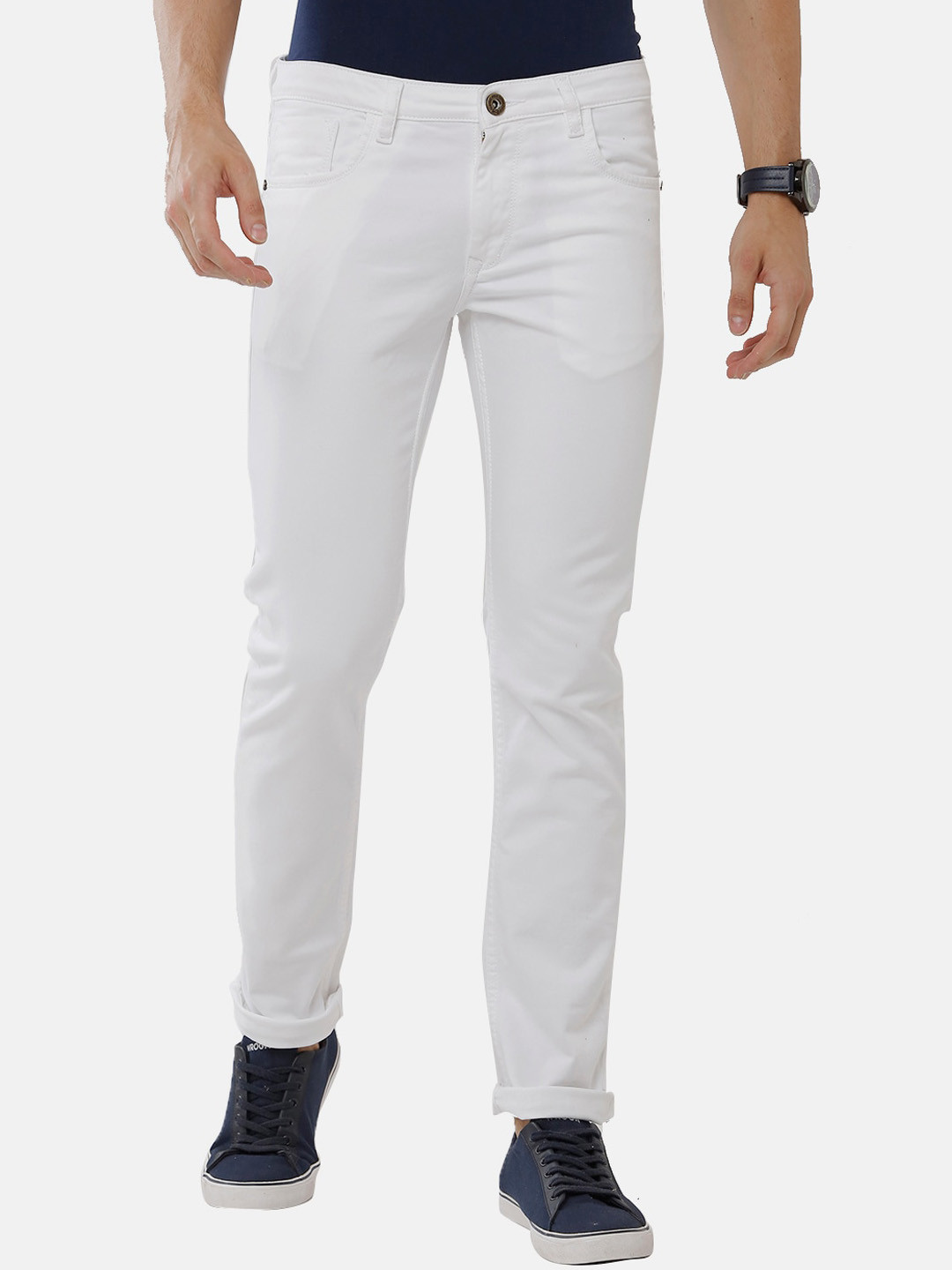 

Classic Polo Men White Solid Slim Fit Jeans
