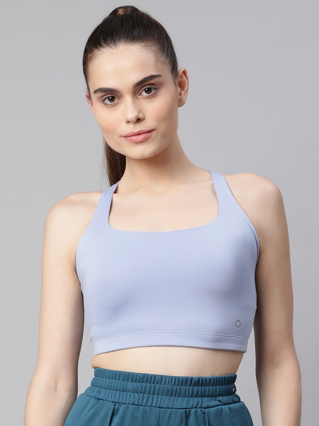 

Marks & Spencer Blue Solid Cross Back Cropped Fitted Top