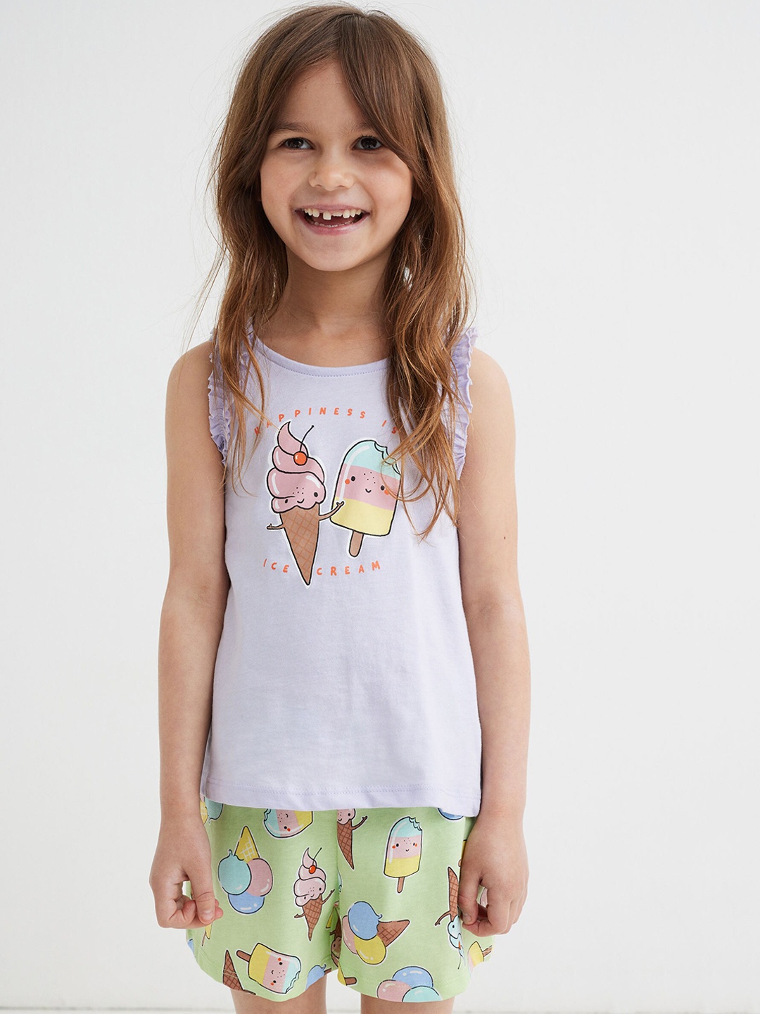 

H&M Girls Green & White Printed 2-Piece Cotton Set