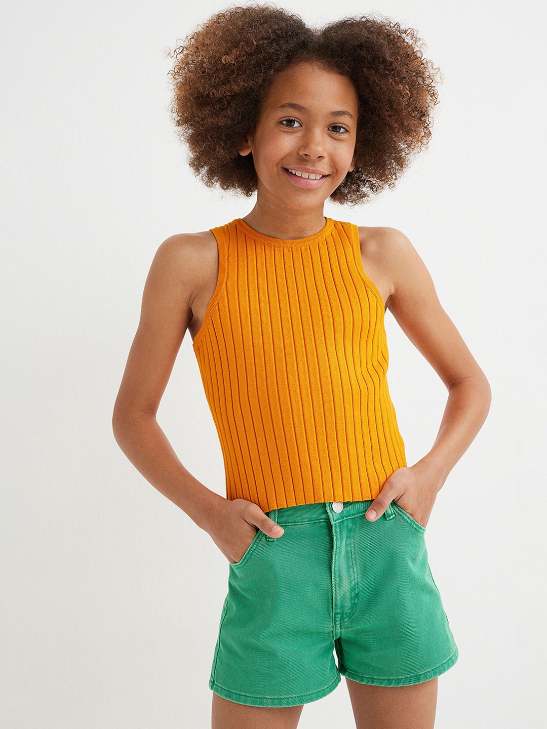 

H&M Girls Green Relaxed High Denim Shorts