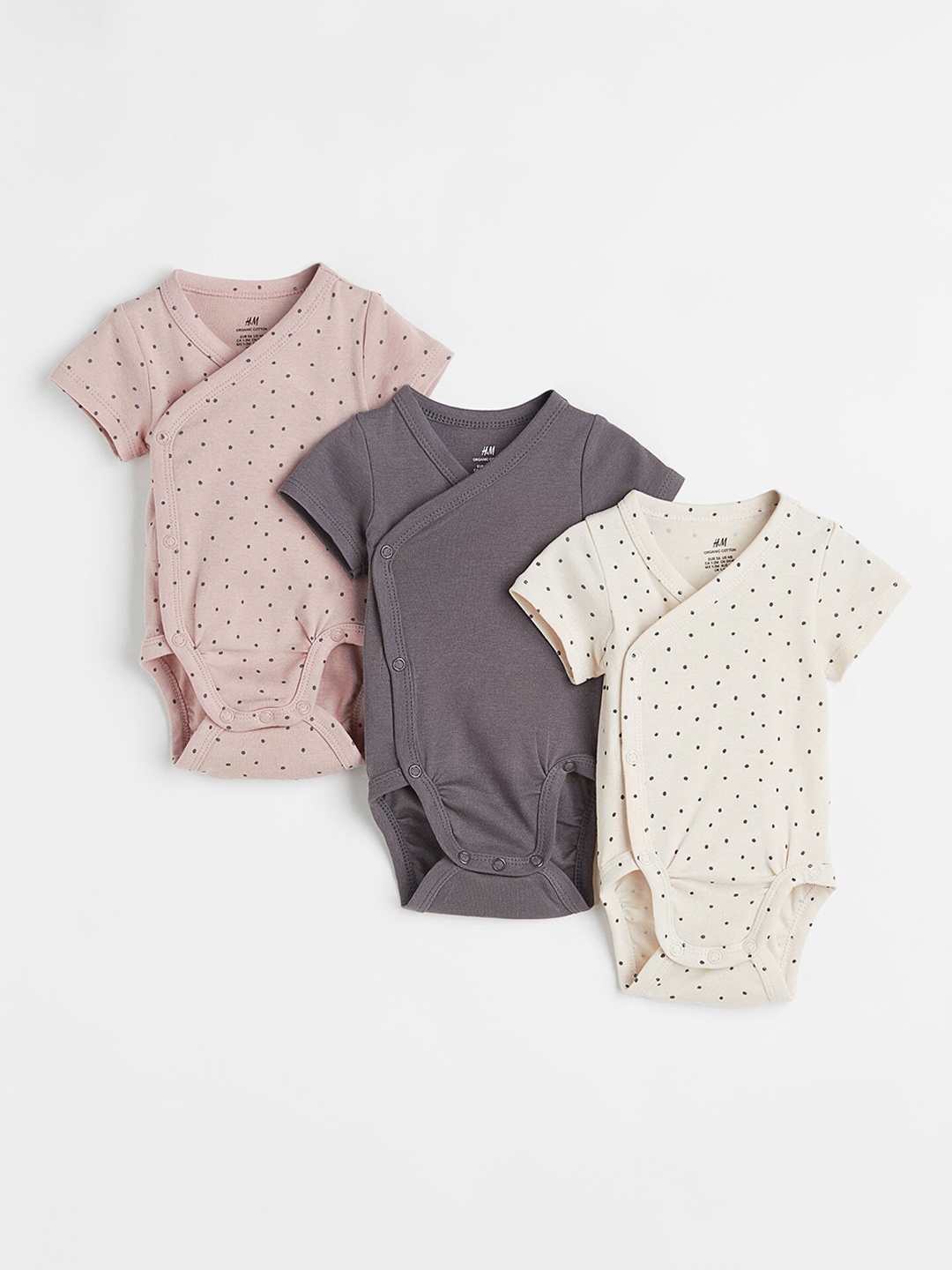 

H&M Girls Pack of 3 Grey & Pink Printed Wrapover Bodysuits