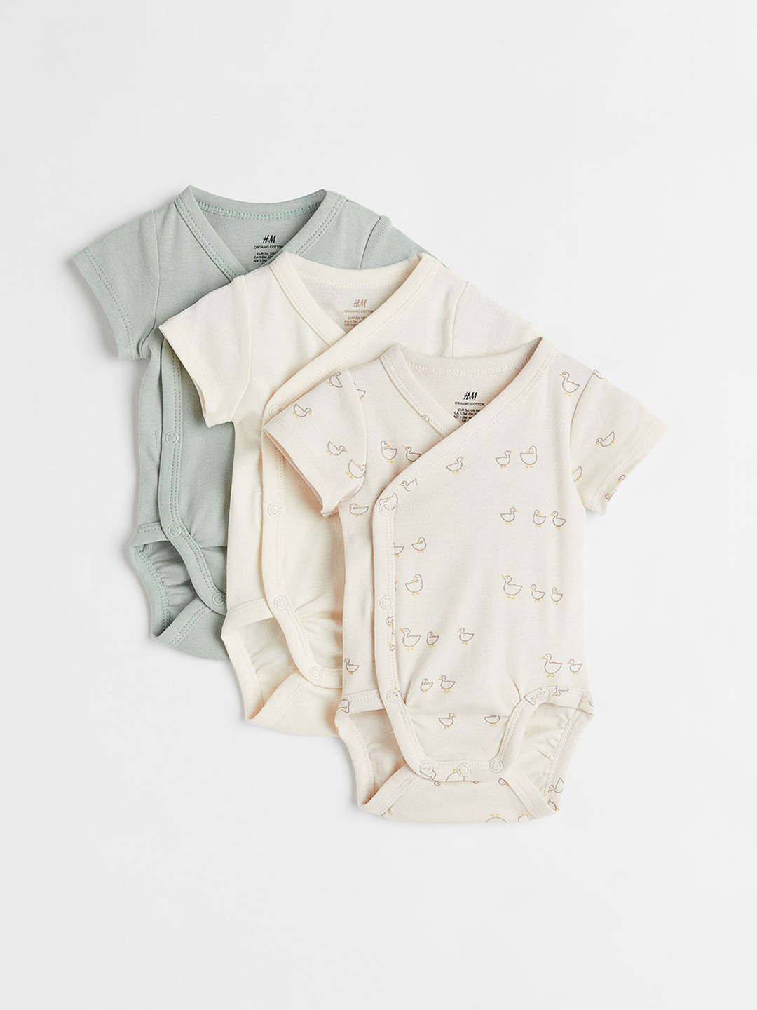 

H&M Girls 3 Pack Beige & Green Wrapover Bodysuits
