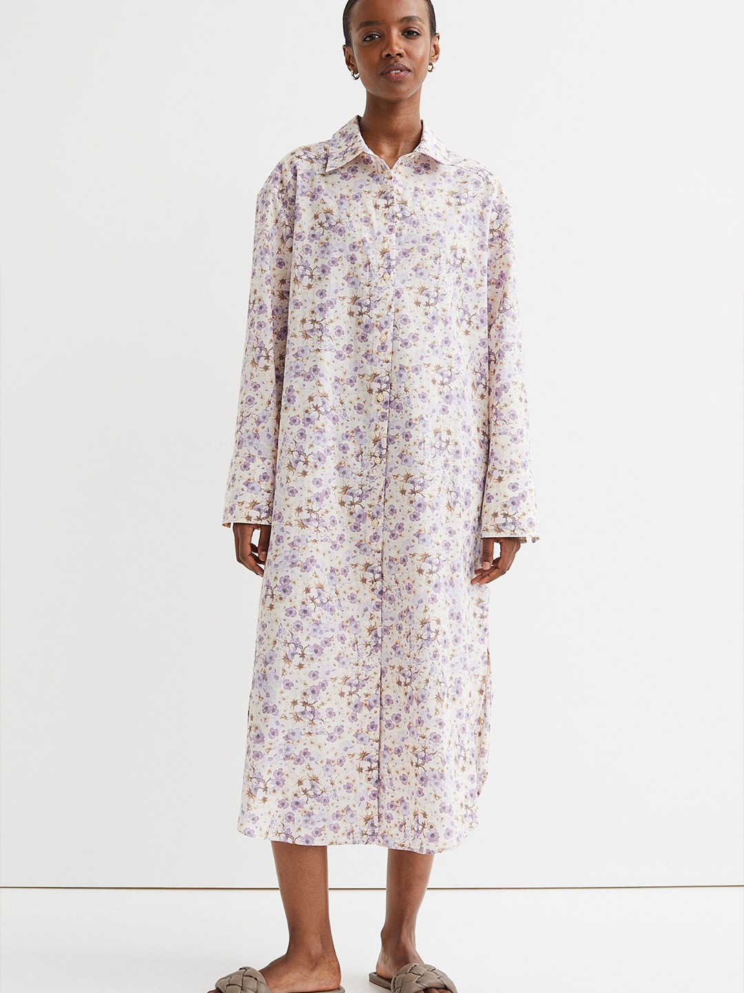 

H&M Women White Calf-Length Shirt Dress