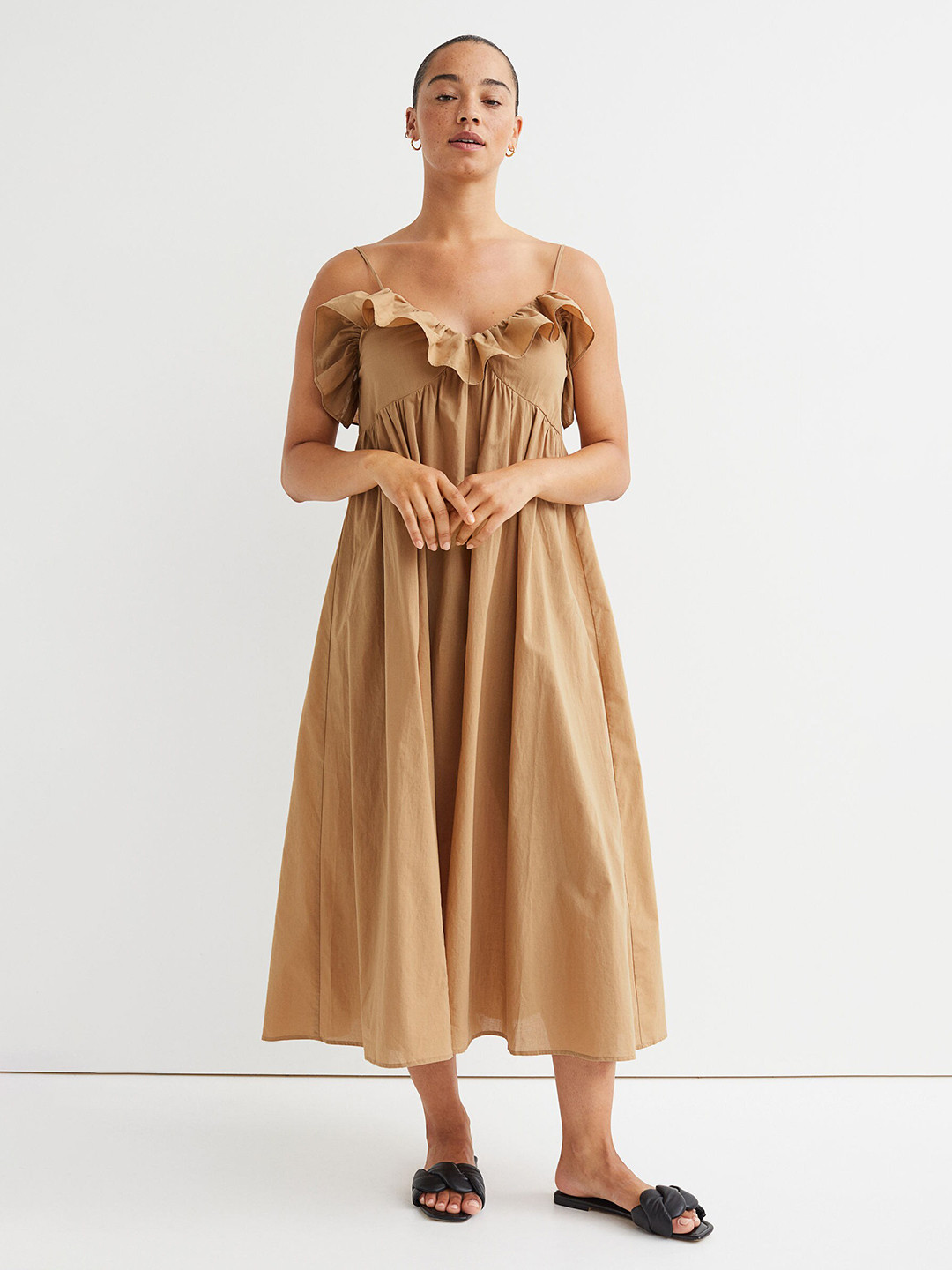 

H&M Beige Flounce-Trimmed Dress