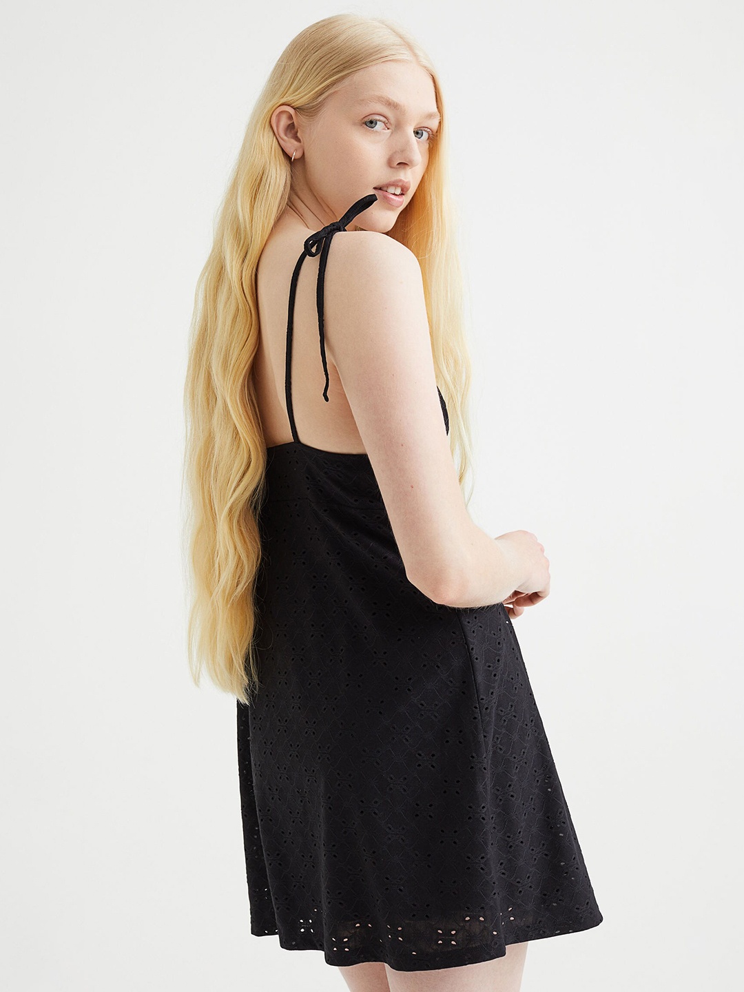 

H&M Women Black Broderie Anglaise Dress