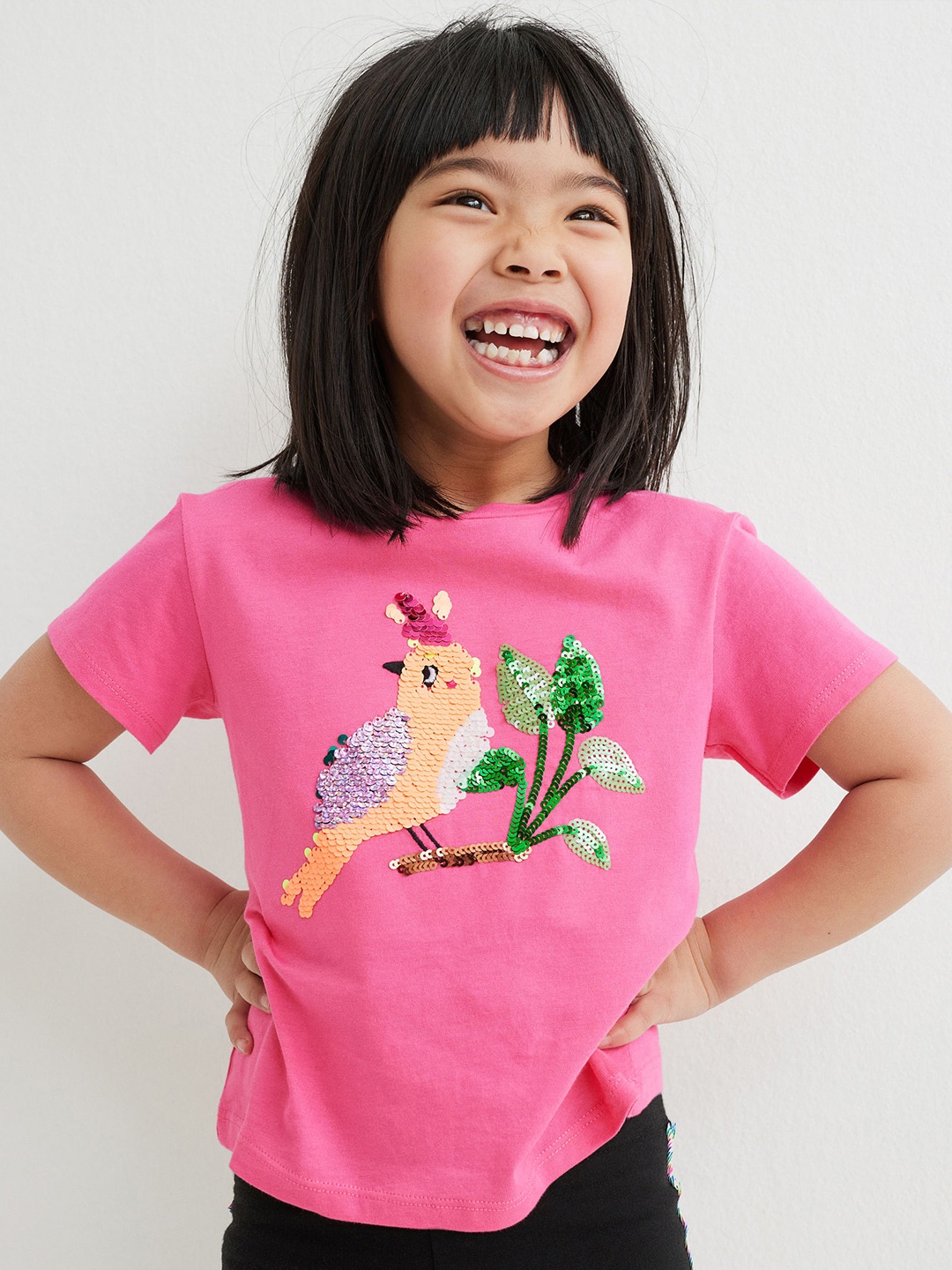 

H&M Girls Pink Interactive-Motif Cotton Top