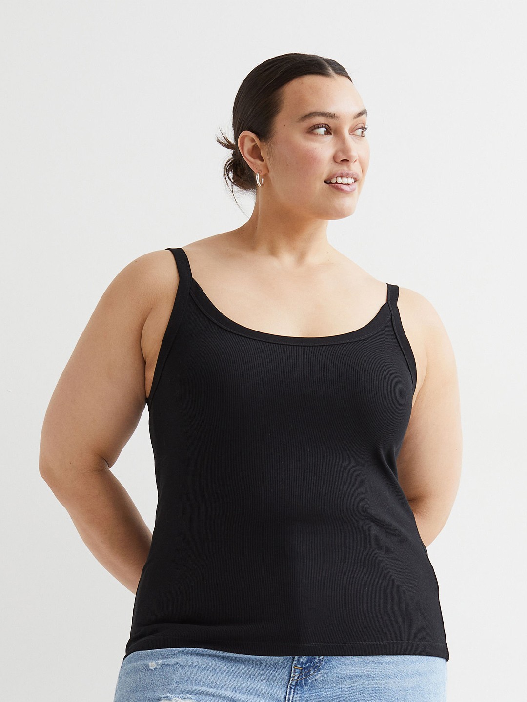 

H&M Women Plus Size Black Solid Ribbed Vest Top