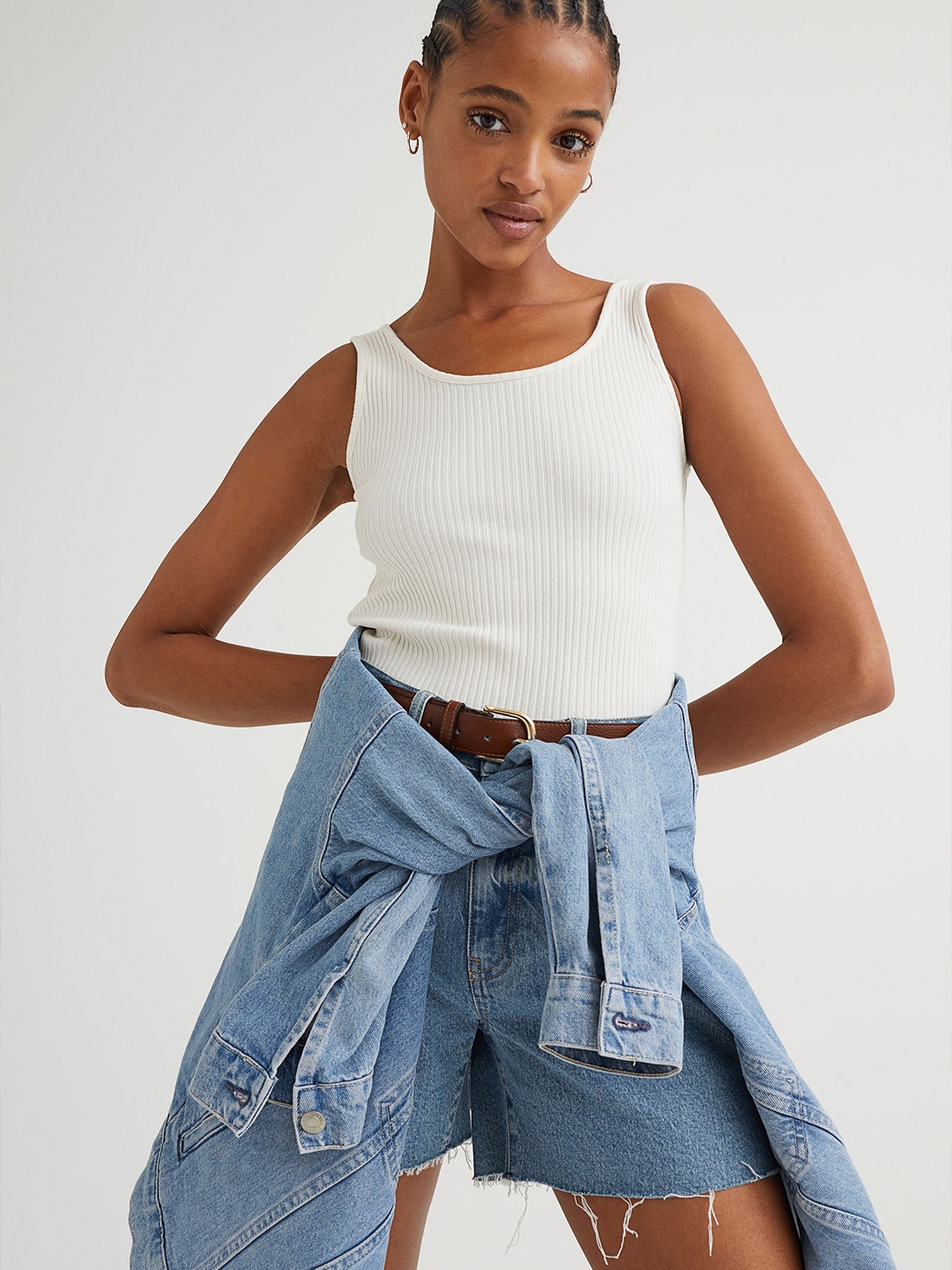 

H&M Women White Ribbed Vest Top