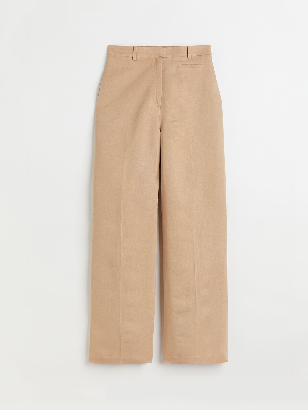 

H&M Women Beige Solid Wide Linen-Blend Trousers