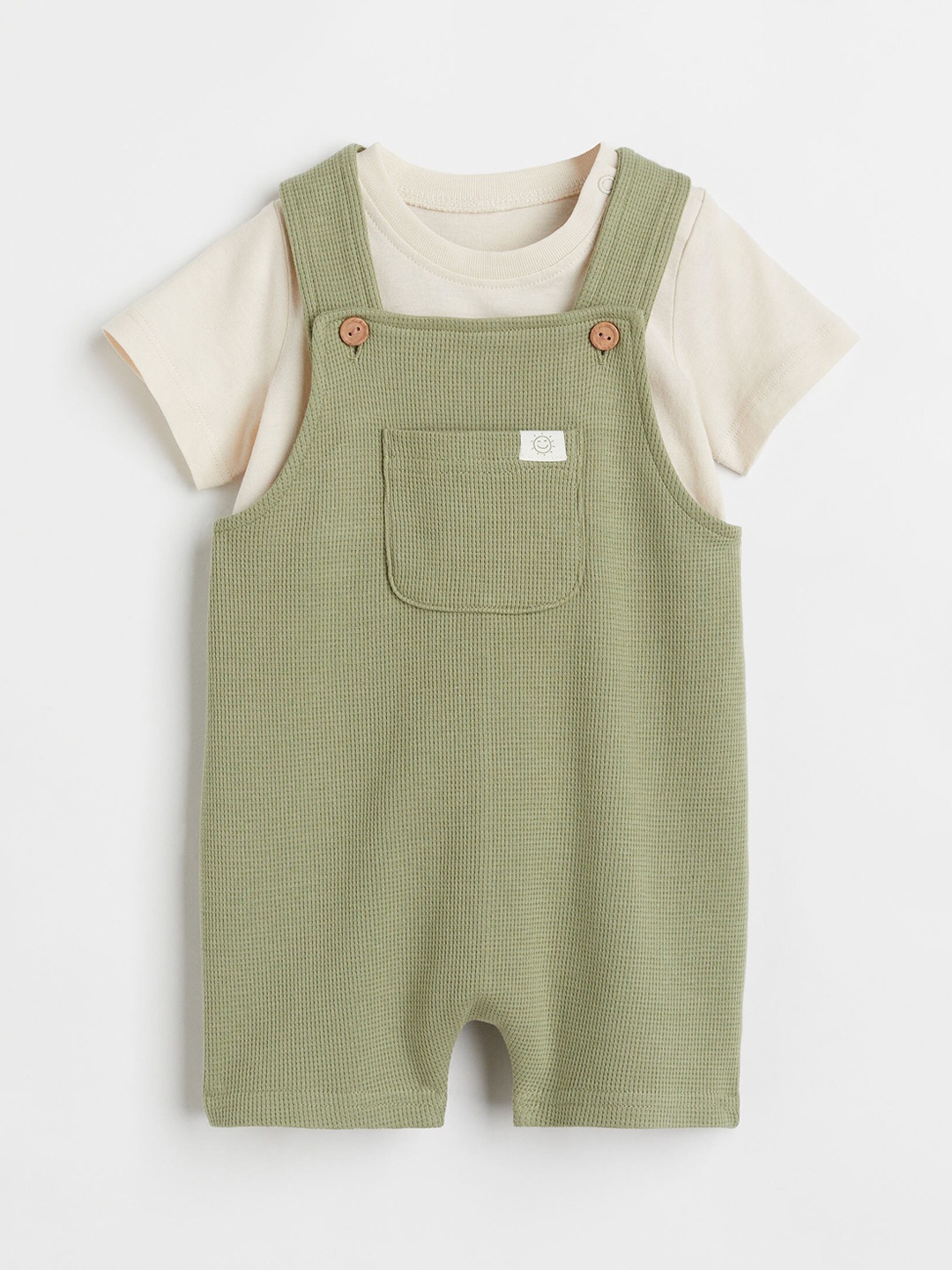 

H&M Boys 2-Piece Cotton T-Shirt and Dungarees Set, Green