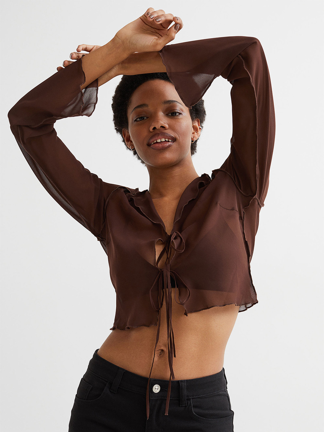 

H&M Brown Tie-Front Chiffon Blouse