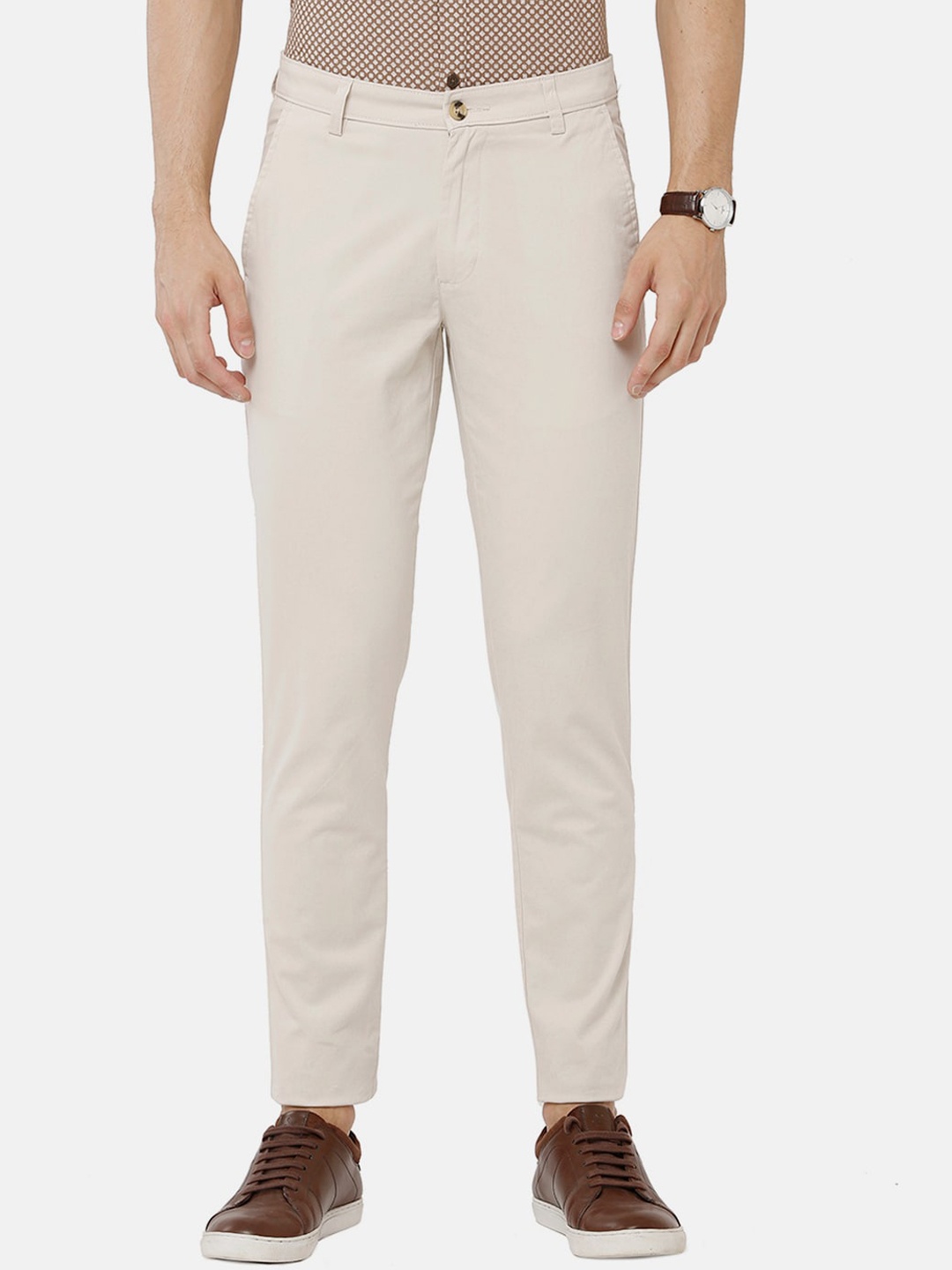 

Classic Polo Men Cream-Colored Solid Chinos Trousers