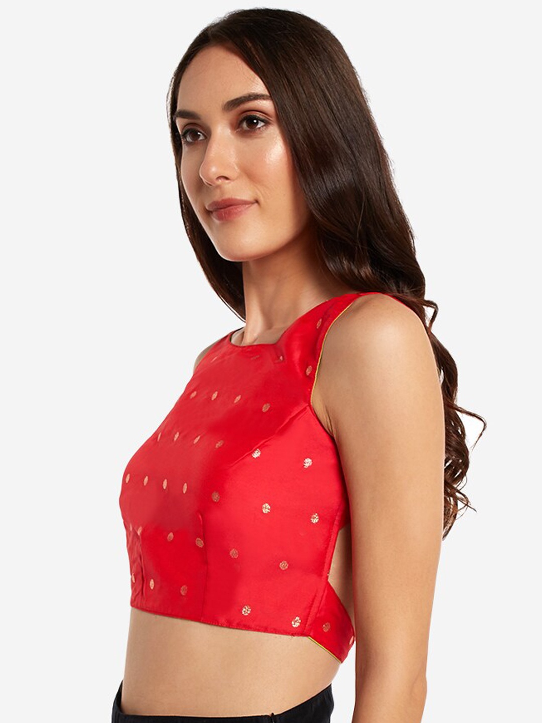 

Desi Weavess Women Pink Solid Zari Buti Saree Blouse