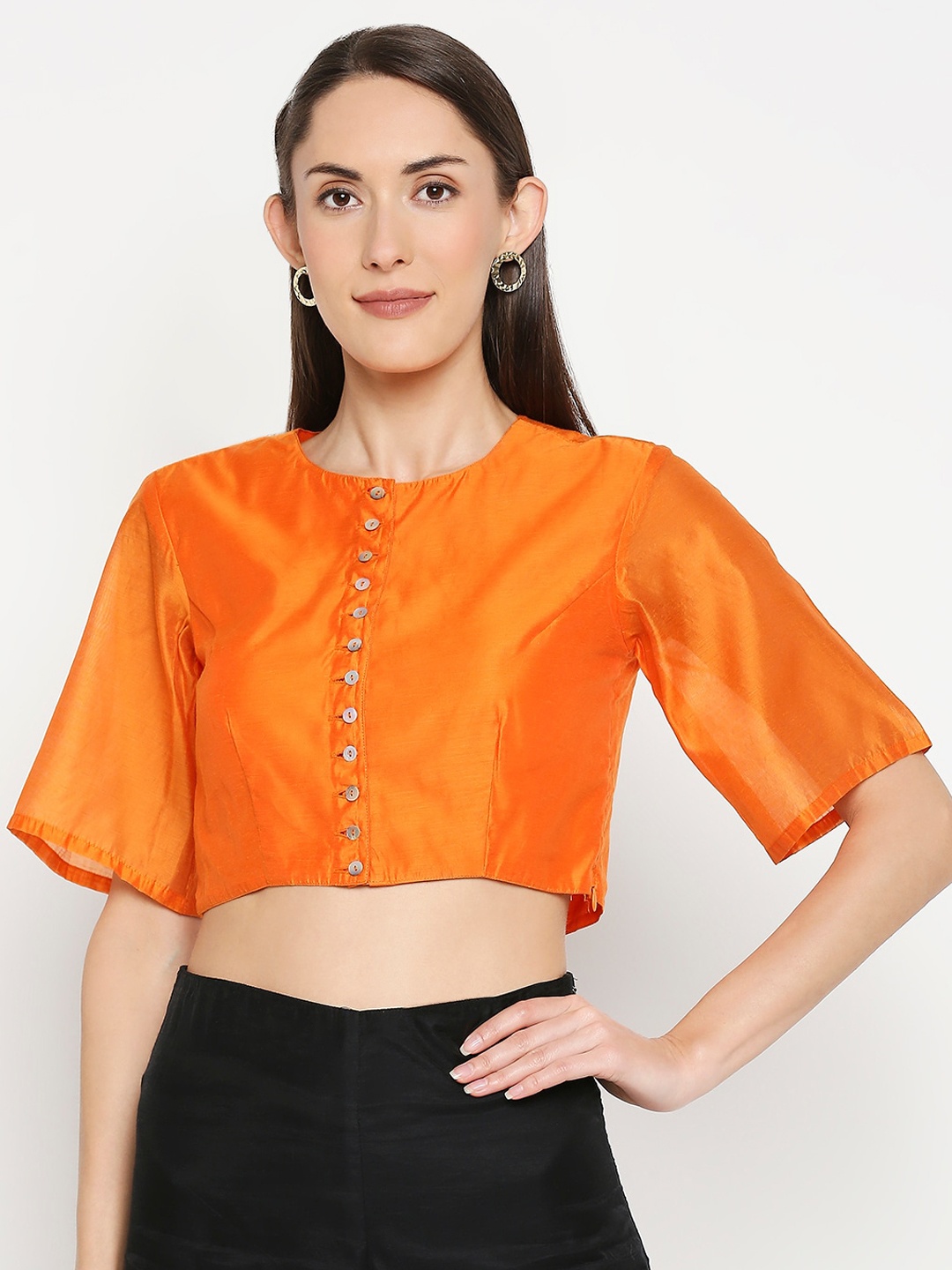 

Desi Weavess Women Orange Solid Saree Blouse