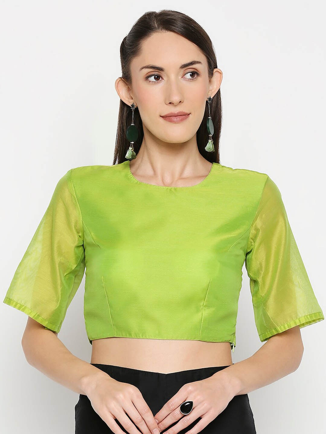

Desi Weavess Women Lime Green Solid Saree Blouse