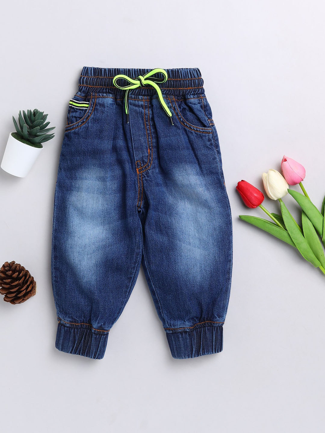 

JBN Creation Unisex Kids Blue Faded Smart Loose Fit Joggers Trousers
