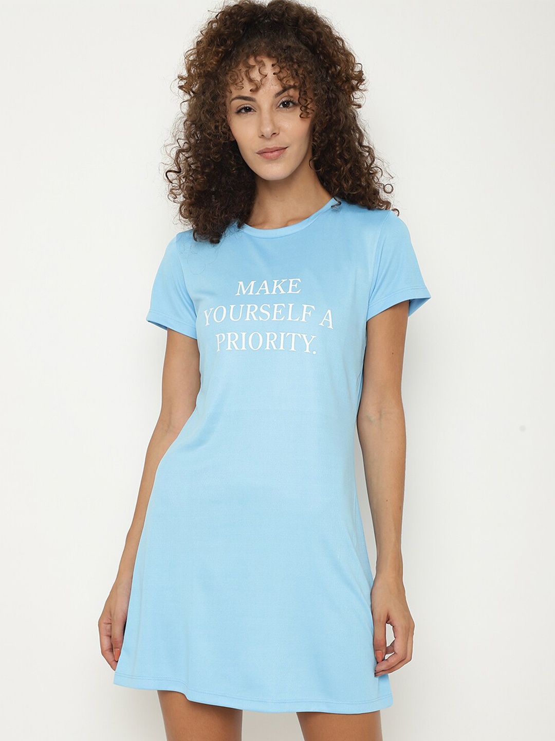 

PERFKT-U Women Blue & White Typography Printed Antimicrobial T-shirt