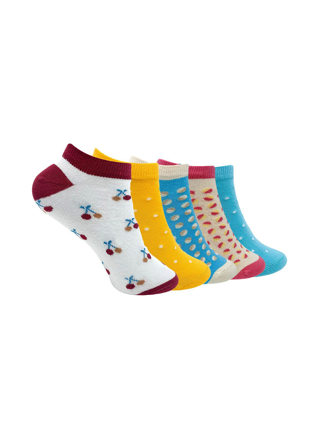 

Mint & Oak Women Pack Of 5 Patterned Cotton Ankle Length Socks, Yellow
