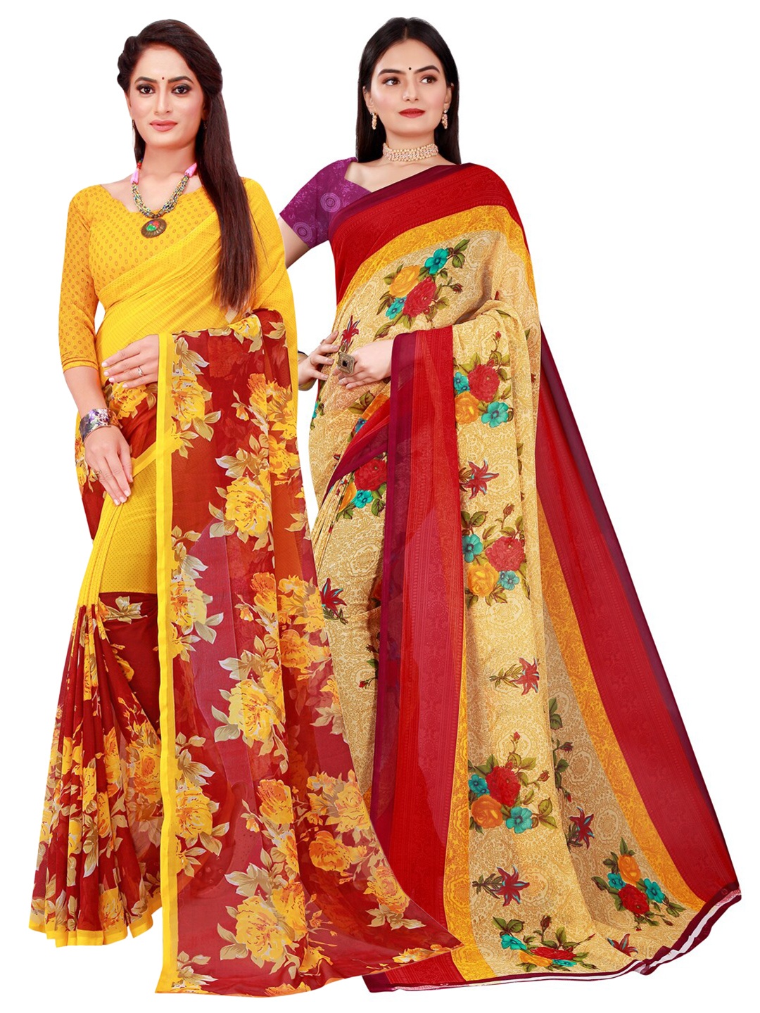 

KALINI Pack Of 2 Pure Georgette Sarees, Beige