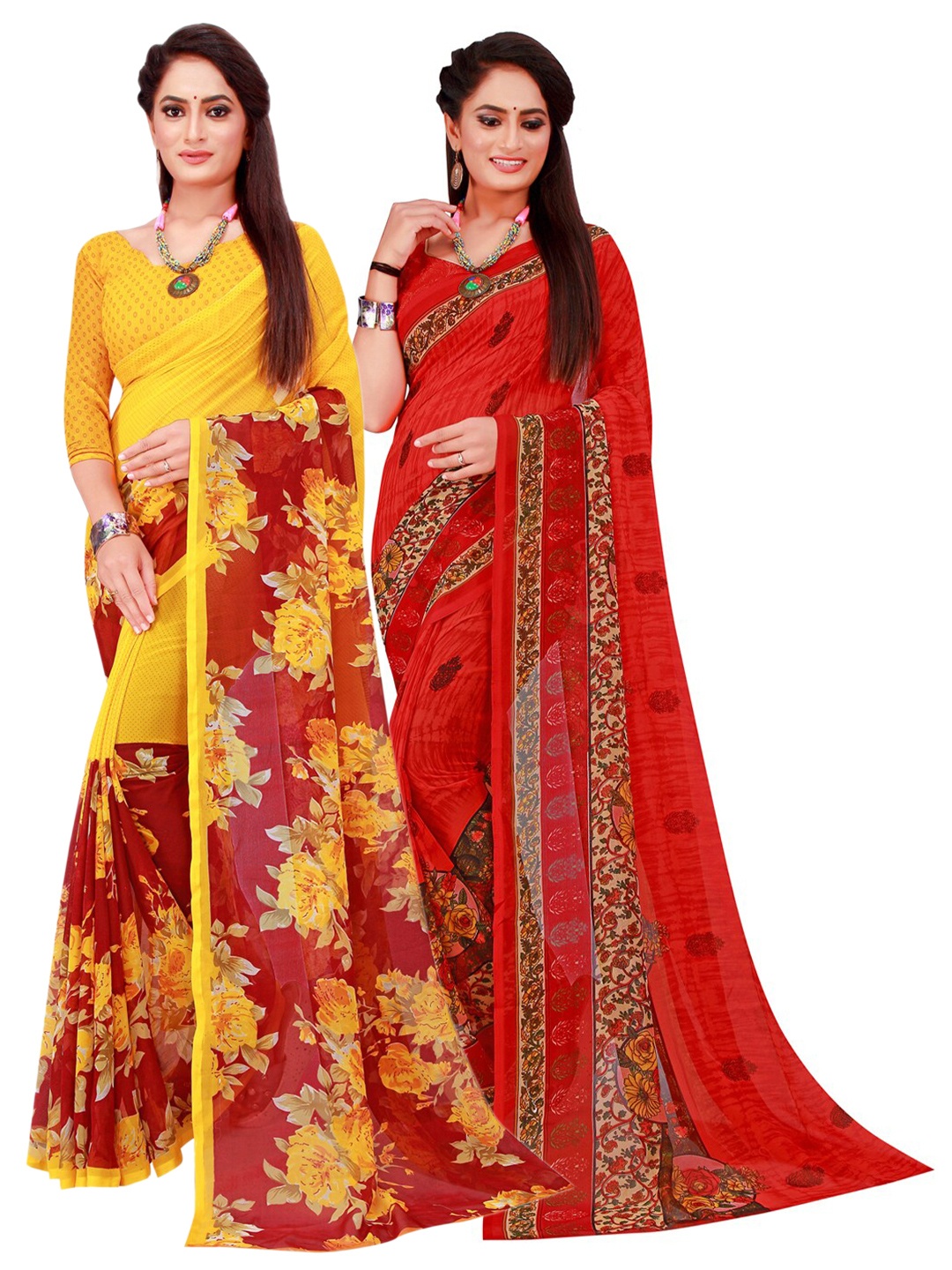 

KALINI Pack Of 2 Pure Georgette Sarees, Red