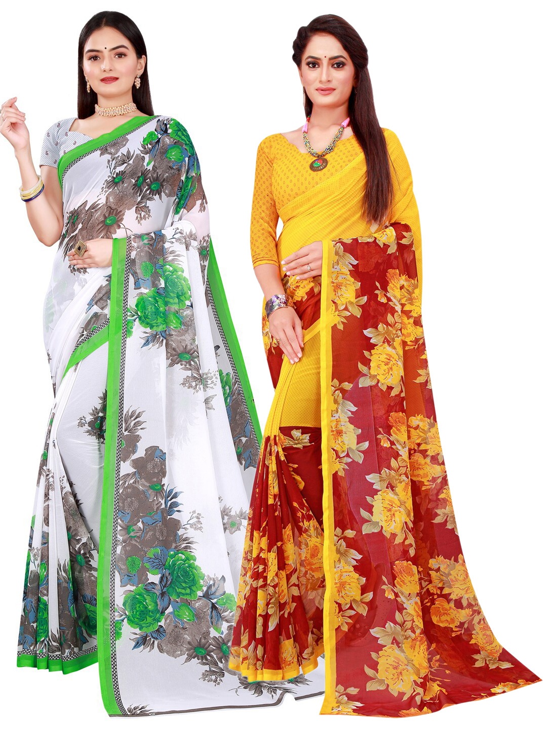 

KALINI Pack Of 2 Pure Georgette Sarees, Yellow