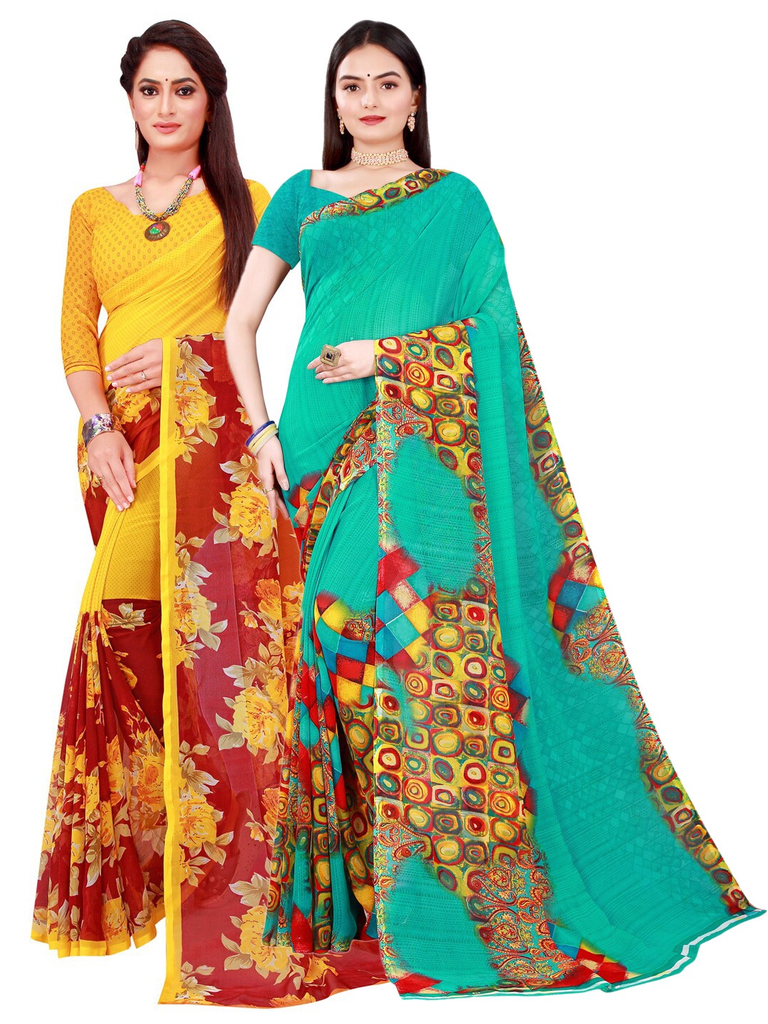 

KALINI Pack Of 2 Pure Georgette Sarees, Maroon