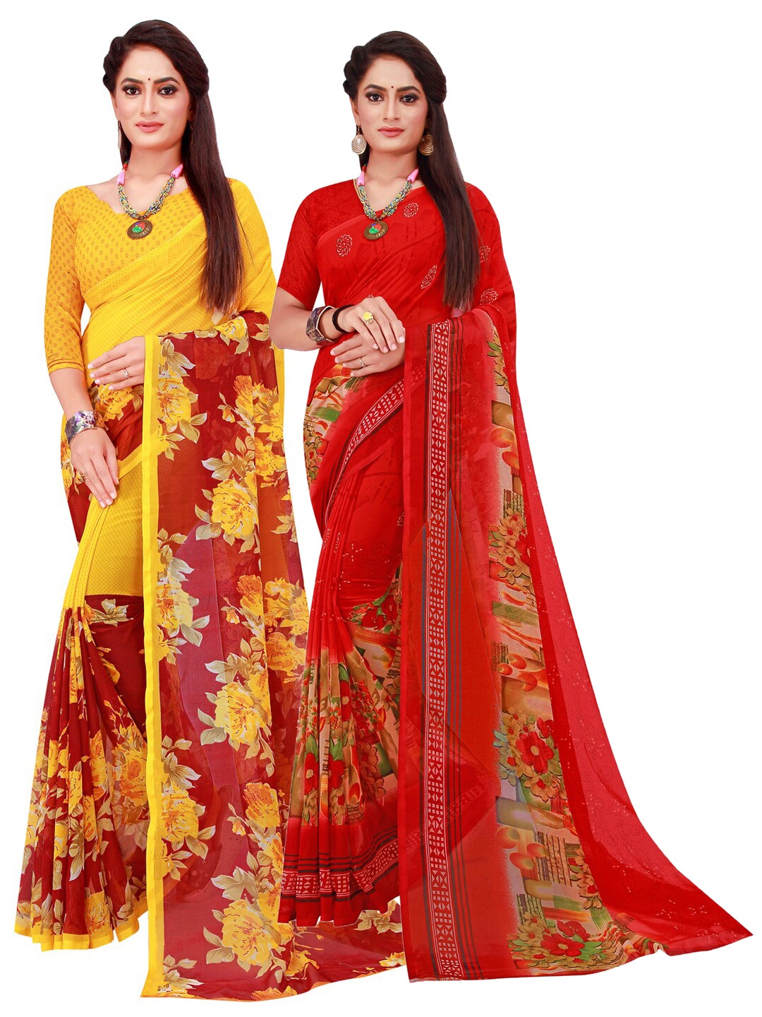 

KALINI Pack Of 2 Pure Georgette Sarees, Maroon