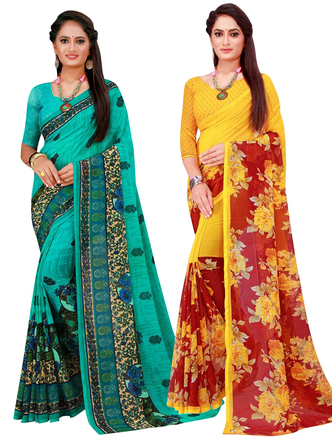 

KALINI Pack Of 2 Pure Georgette Sarees, Yellow