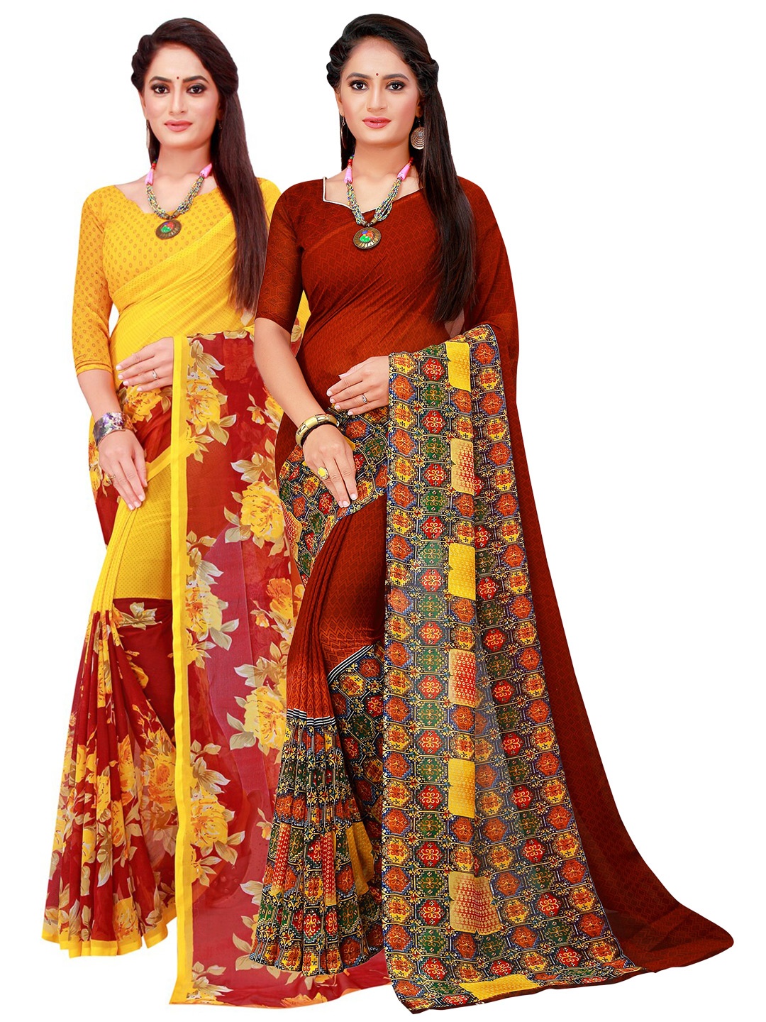 

KALINI Pack Of 2 Pure Georgette Sarees, Maroon