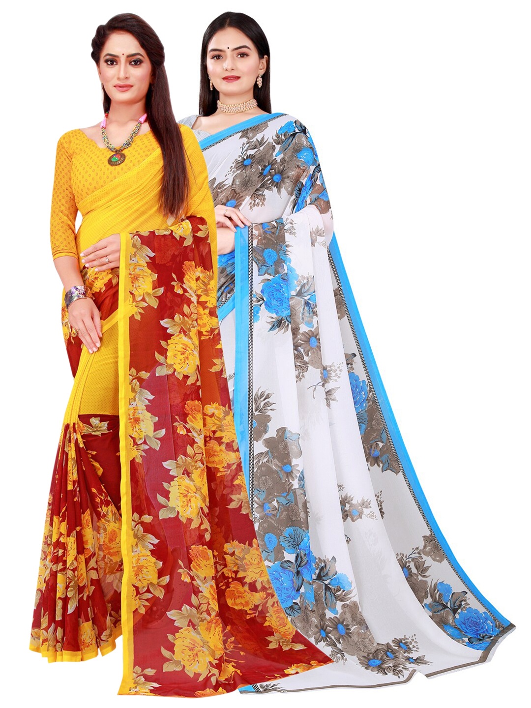 

KALINI Pack Of 2 Pure Georgette Sarees, Yellow