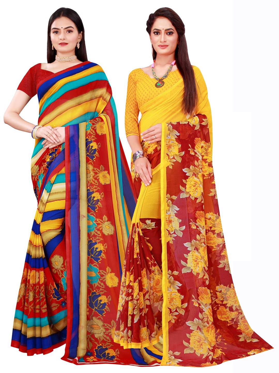 

KALINI Maroon & Blue Set Of 2 Pure Georgette Saree