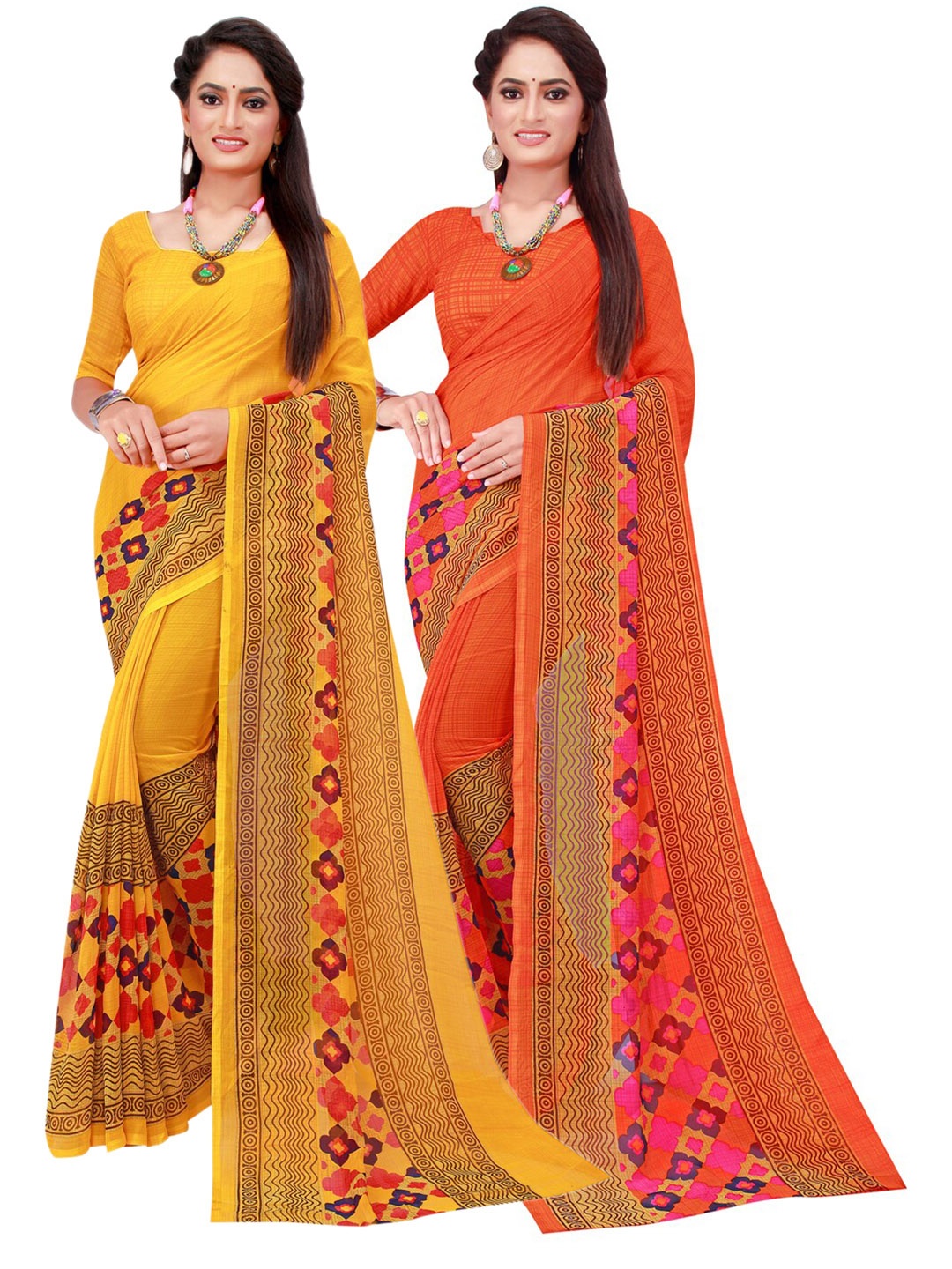 

SAADHVI Pack Of 2 Pure Georgette Sarees, Orange