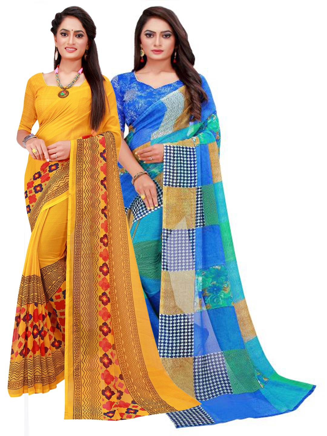 

SAADHVI Pack Of 2 Pure Georgette Sarees, Blue