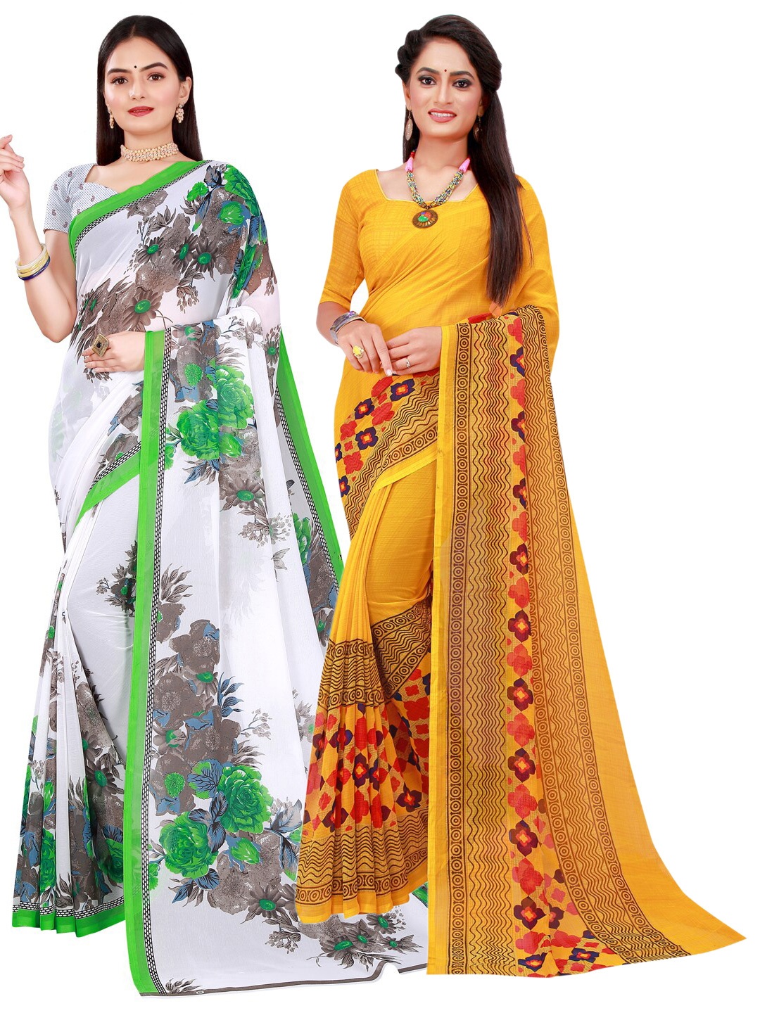 

SAADHVI Pack Of 2 Pure Georgette Sarees, Yellow