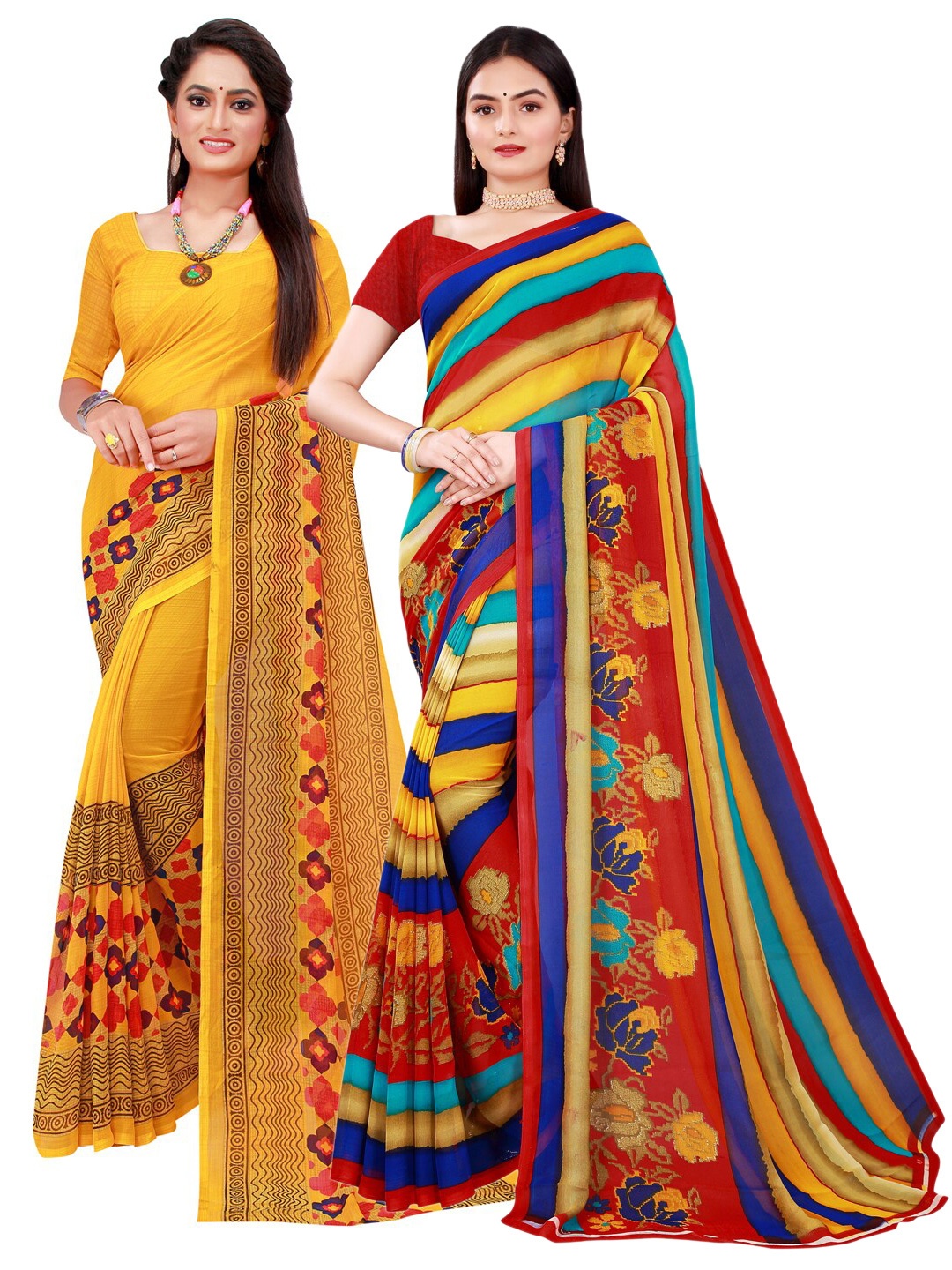 SAADHVI Pack Of 2 Pure Georgette Sarees, Yellow
