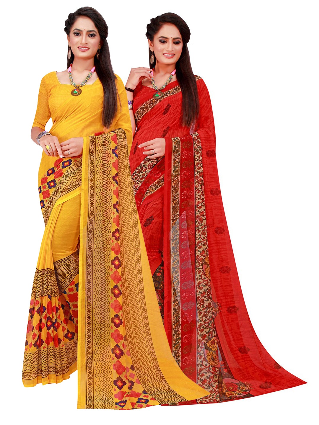 

SAADHVI Pack Of 2 Pure Georgette Sarees, Yellow