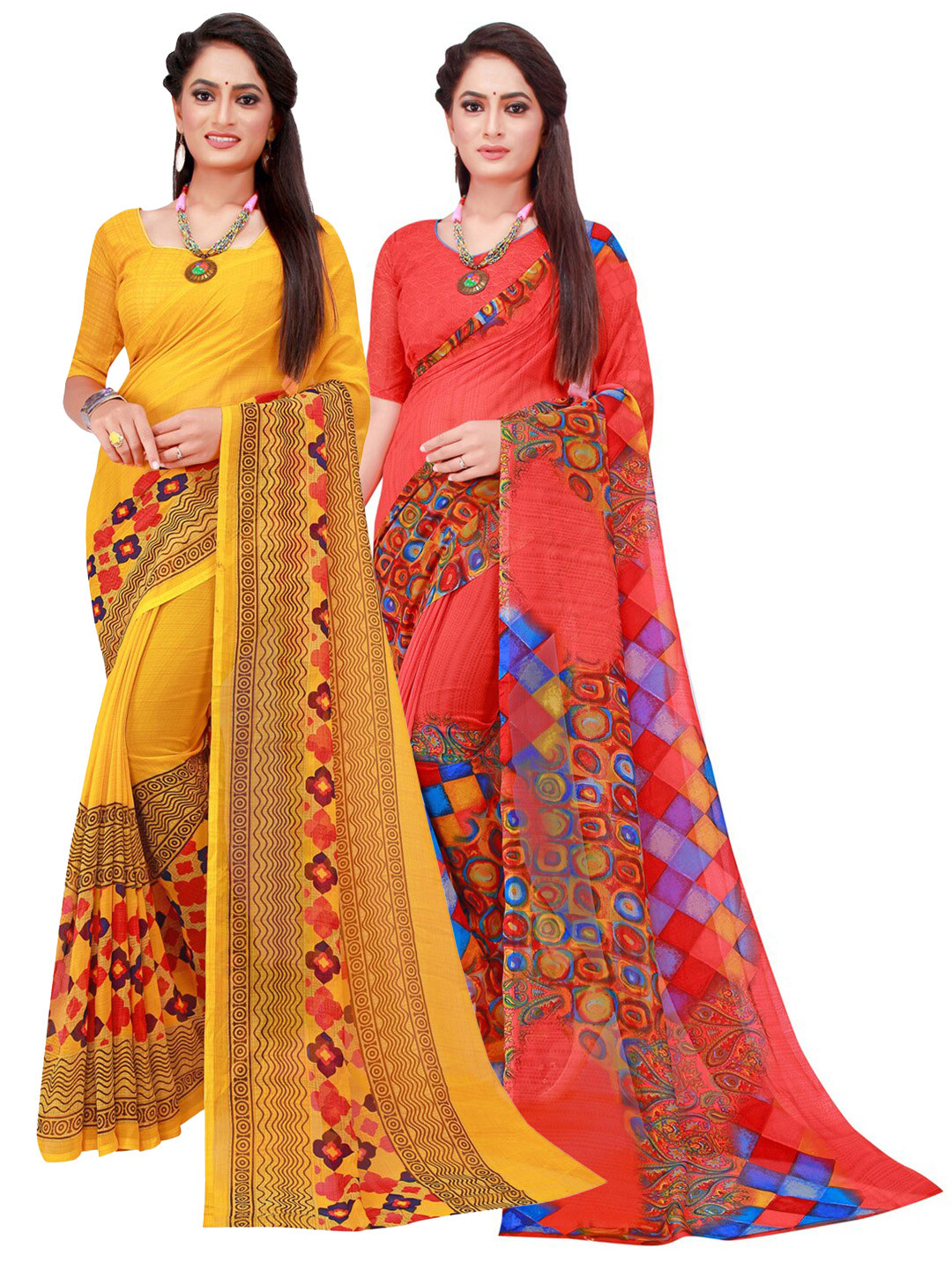 

SAADHVI Pack Of 2 Pure Georgette Sarees, Yellow