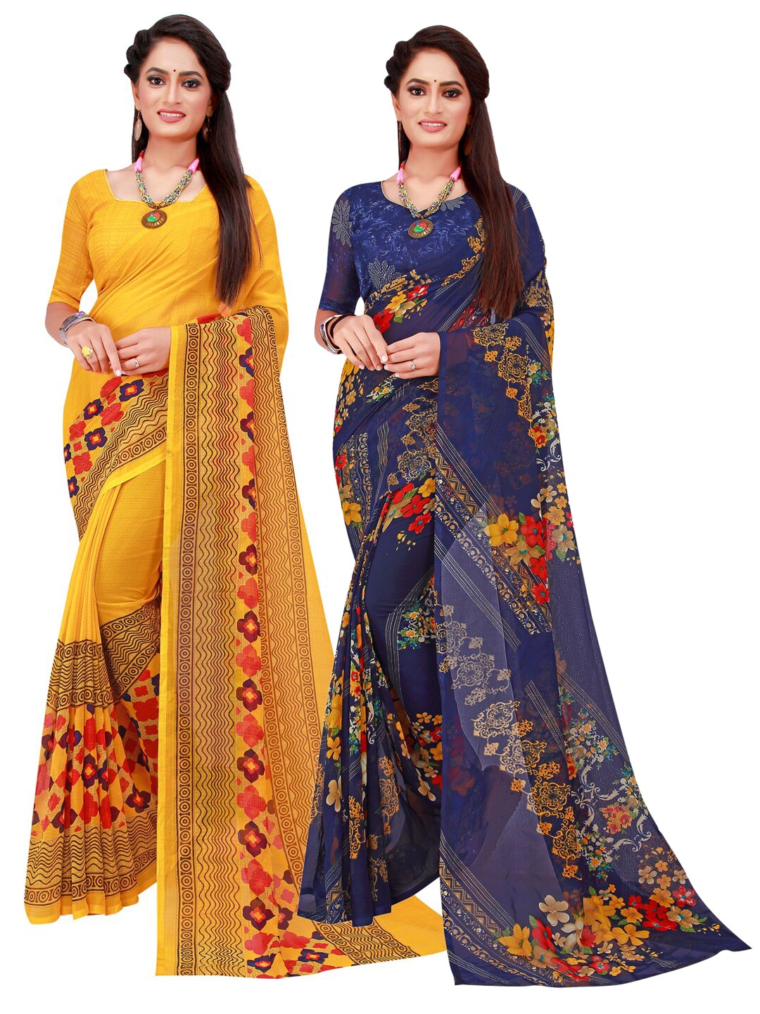 

SAADHVI Pack Of 2 Pure Georgette Sarees, Yellow