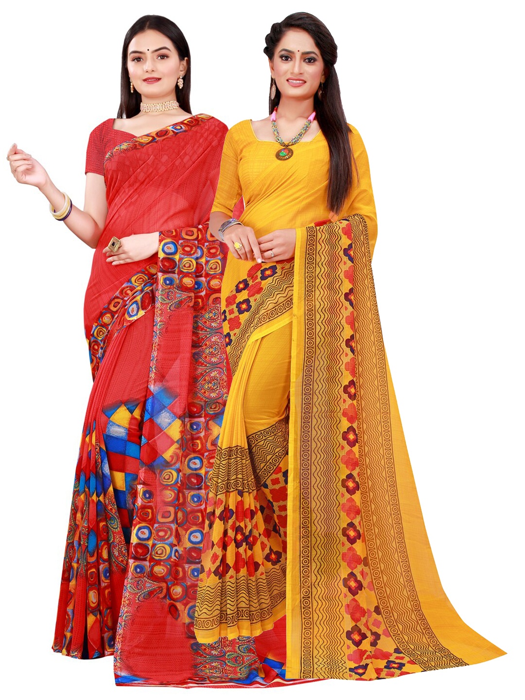 

SAADHVI Pack Of 2 Pure Georgette Sarees, Red