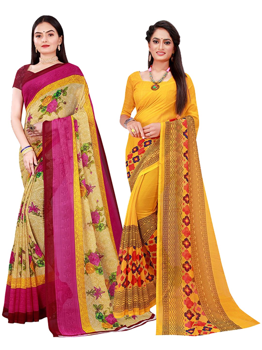 

SAADHVI Pack Of 2 Pure Georgette Sarees, Beige