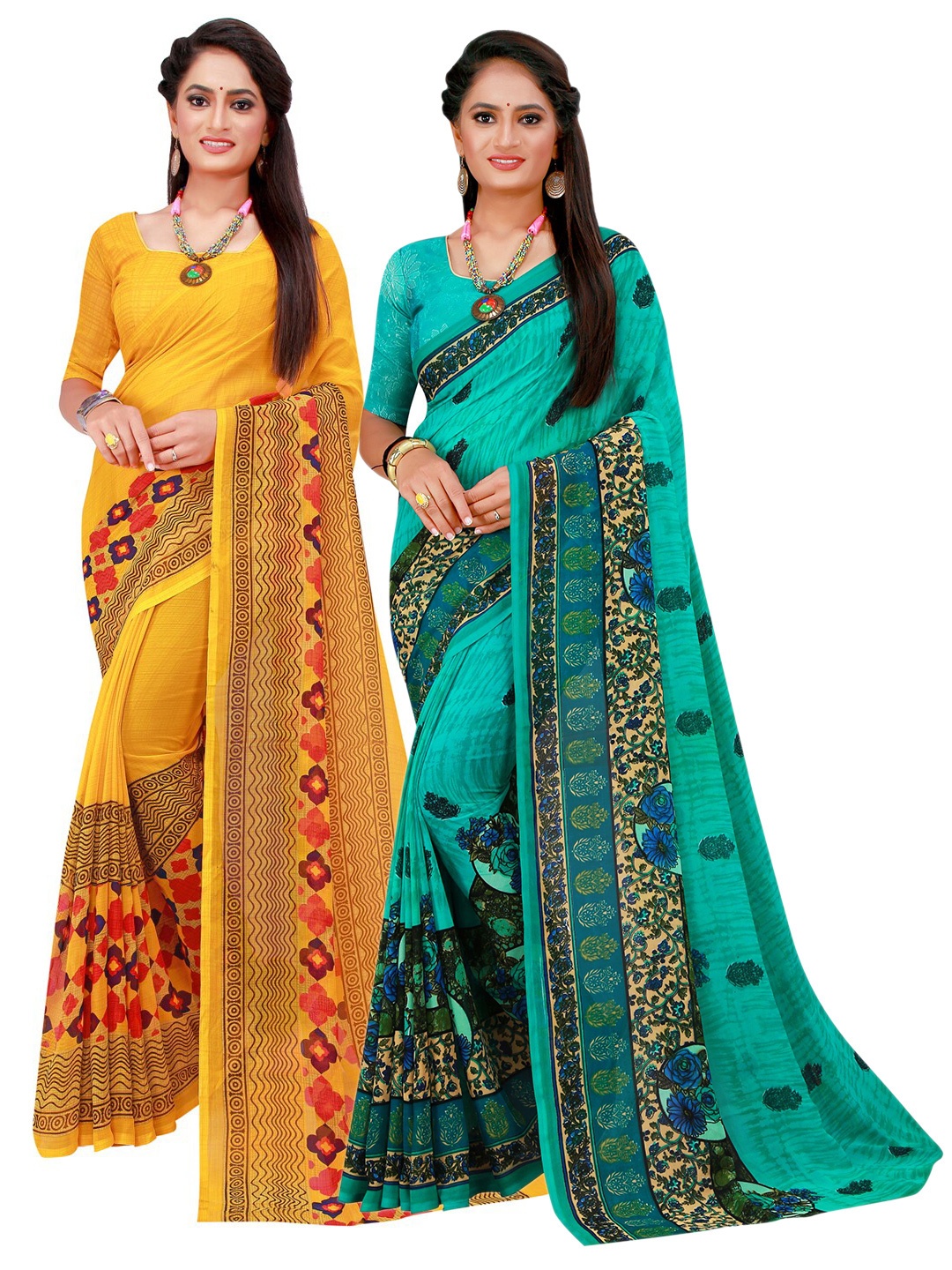 

SAADHVI Pack Of 2 Pure Georgette Sarees, Yellow