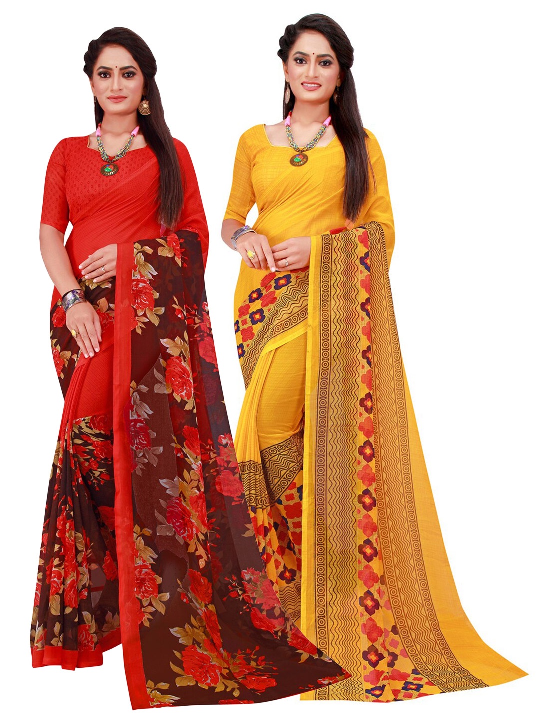 

SAADHVI Pack Of 2 Pure Georgette Sarees, Yellow