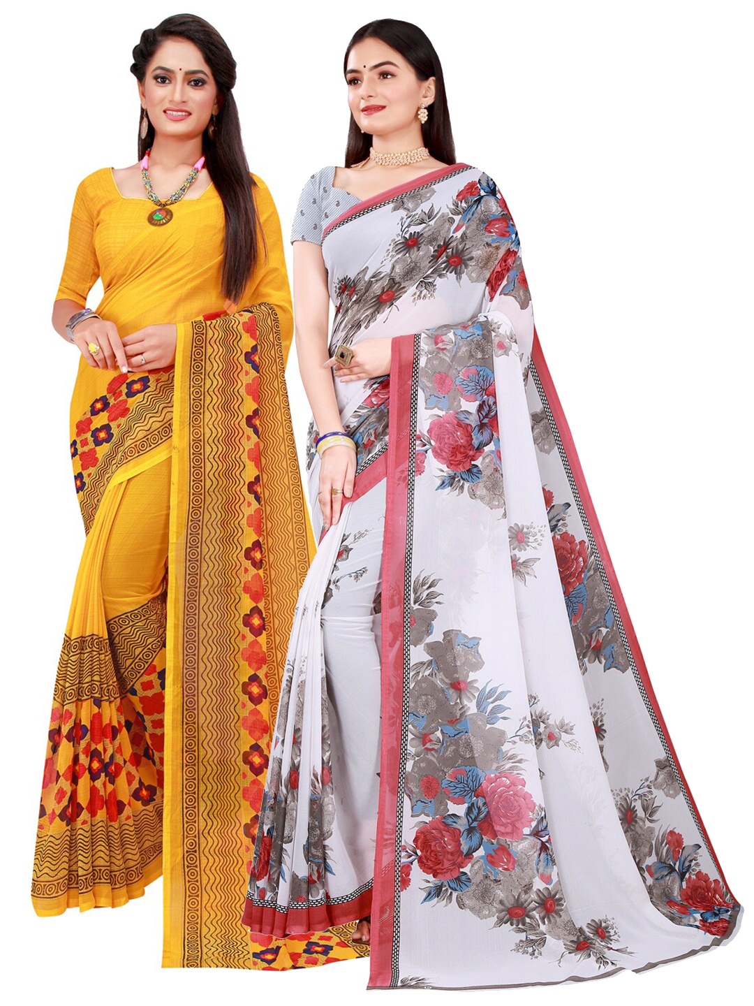 

SAADHVI Pack Of 2 Pure Georgette Sarees, Yellow